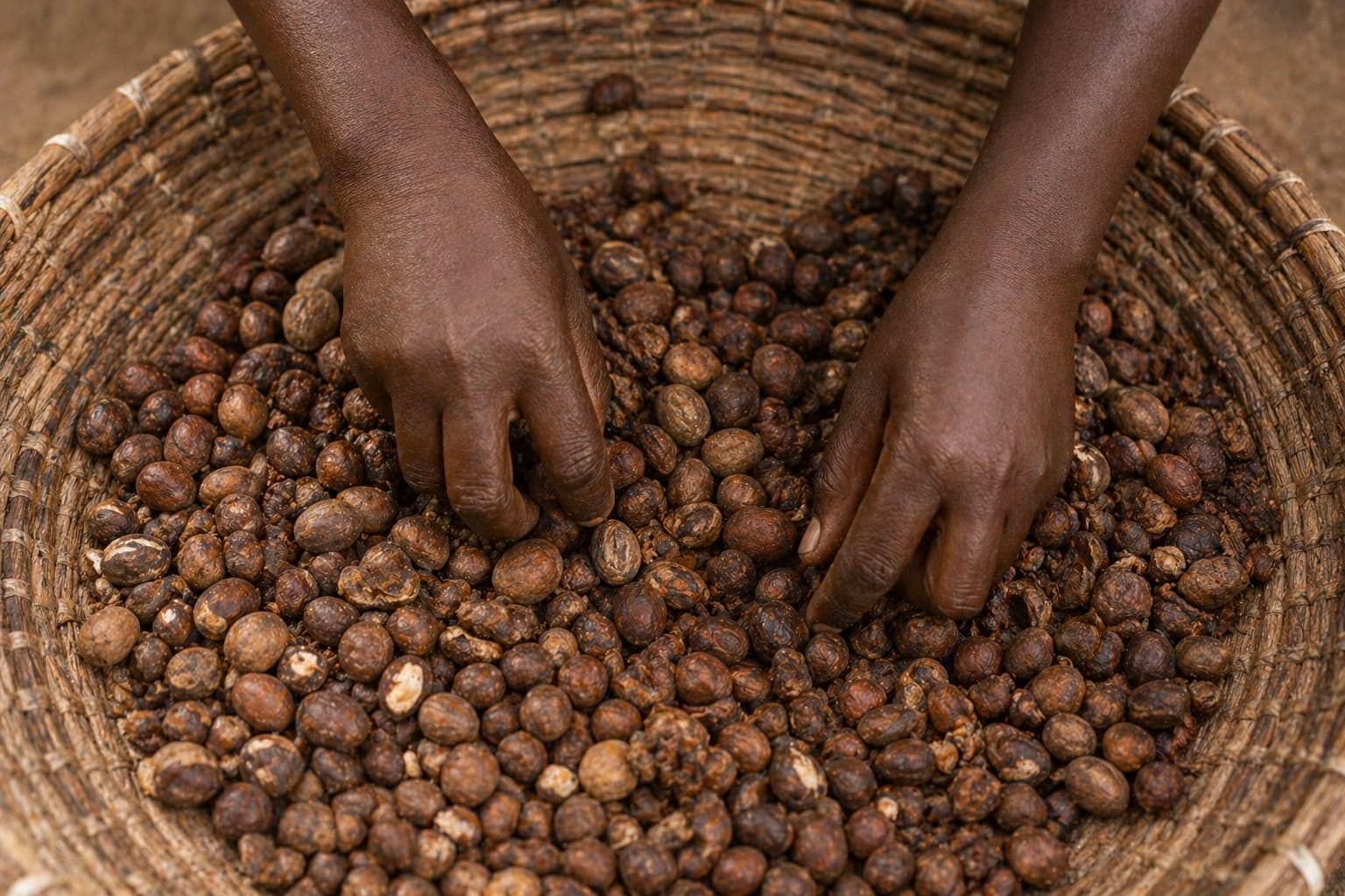 Sheanüsse beim Sortieren
